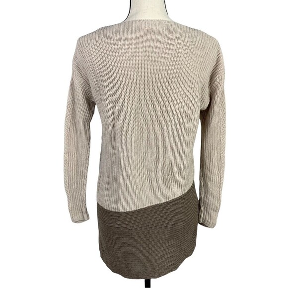 Style & Co Knit Long Sweater Women Petite Small Mixed Stitch Beige Olive Hi-low - Picture 5 of 8